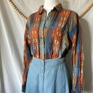 Vintage 90s Southwestern Embroidered Pastel Tribal Top
